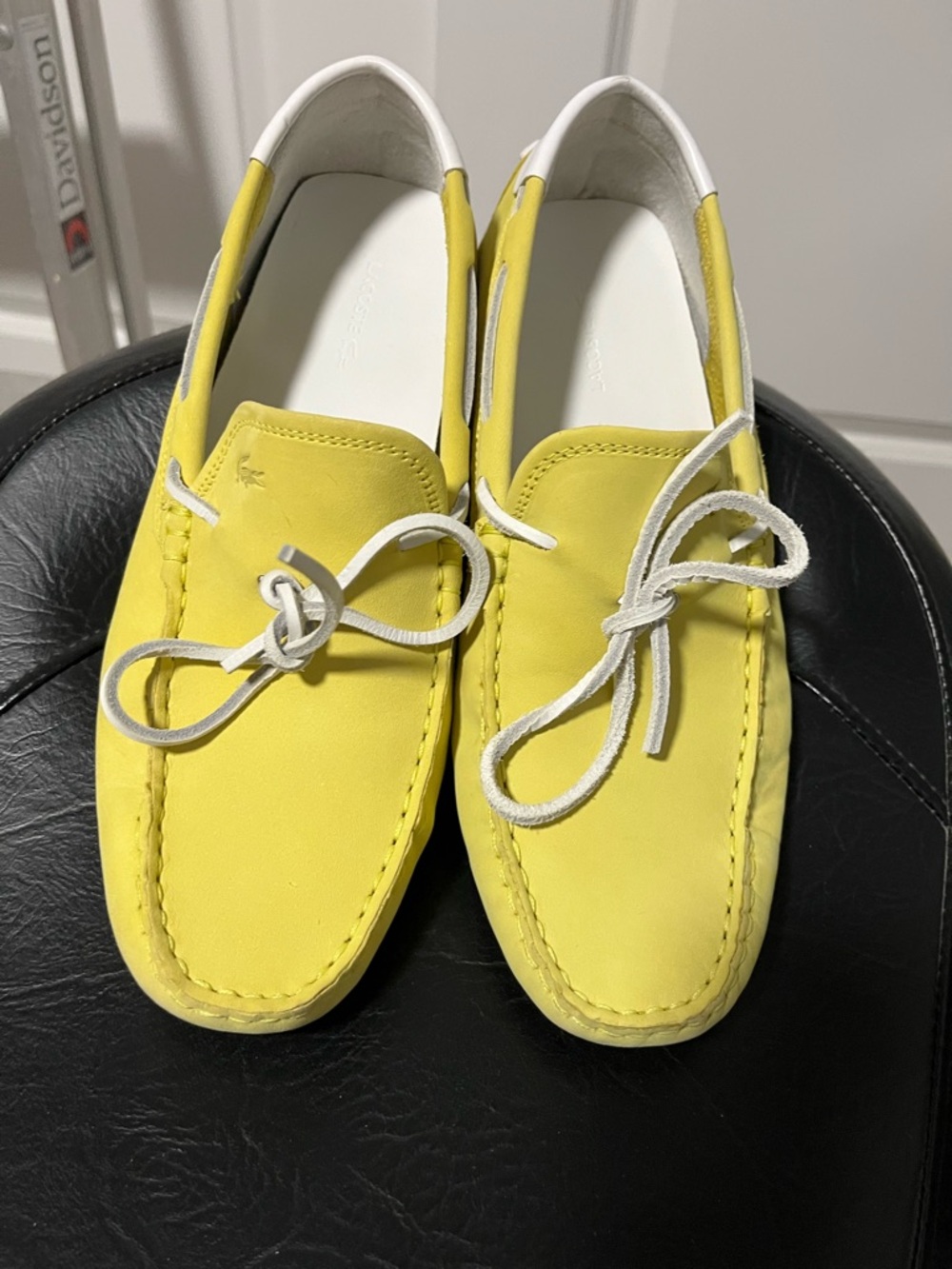 Lacoste Yellow Suede Boat Shoes with White Laces